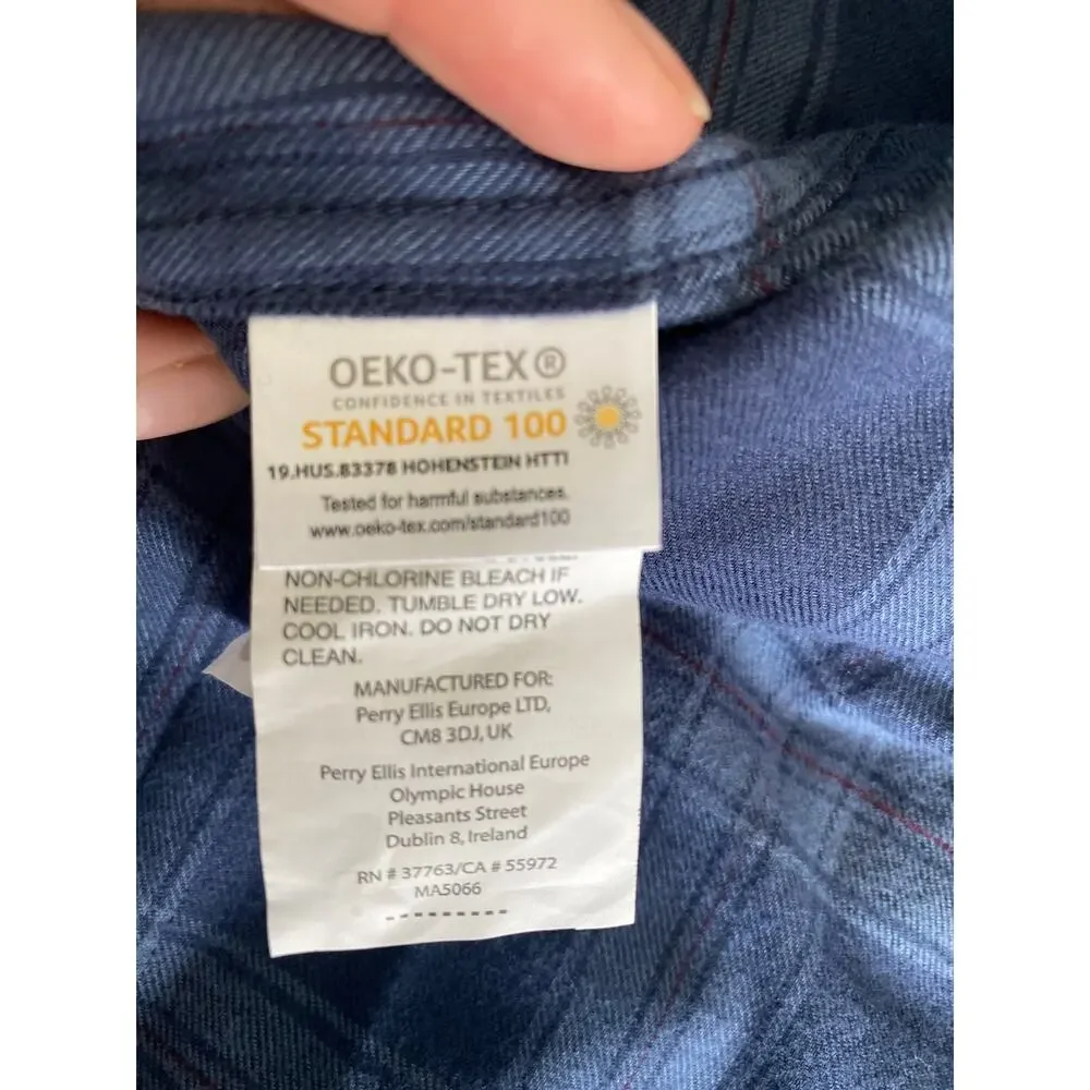Perry Ellis Mens Blue Plaid Lightweight‎ Flannel Button Up Sz S